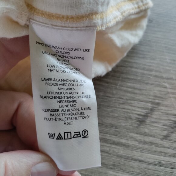 ANTHROPOLOGIE By Anthropologie Side-Button Yellow White Top Women Size L - Picture 6 of 10